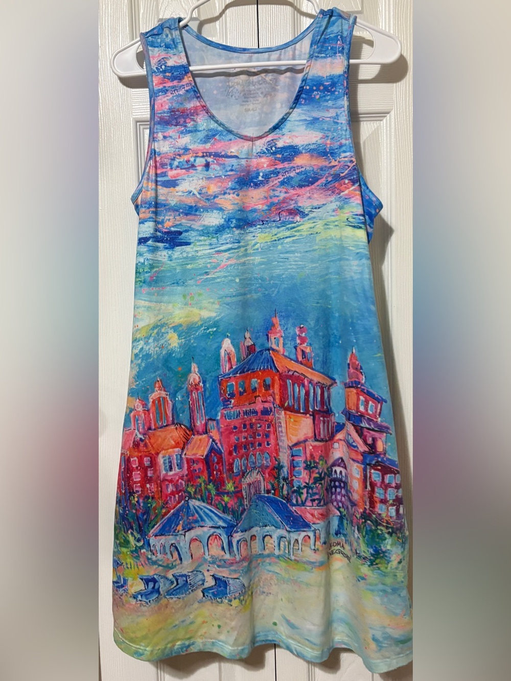 Leoma Lovegrove Sleeveless Dress Colorful Vibrant City Theme Pockets Small